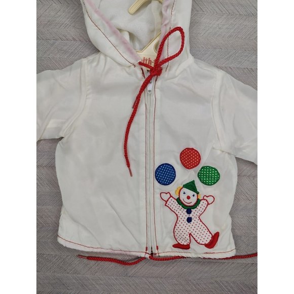 Vintage Baby Togs Jacket Windbreaker White Hooded Nylon Embroidered Clown 3-6m - Picture 8 of 10